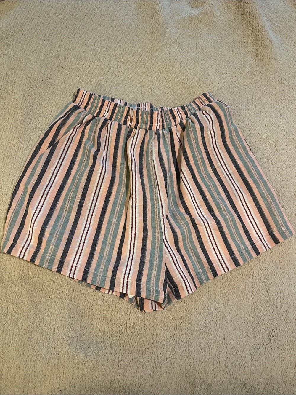 HYFVE High-Waist Striped Summer Shorts in Pink & Green - Picture 1 of 6